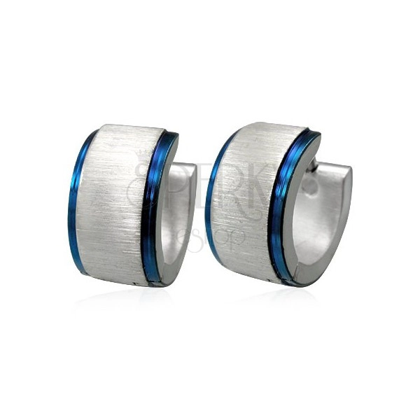 Ohrringe aus 316L Stahl, matte Satinmitte und glänzende blaue Ränder