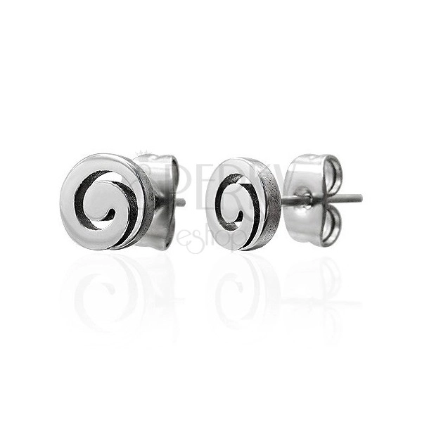 Stahlohrstecker in silberner Farbe, glänzende Spirale