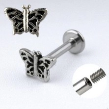 Kinnlabret Stahl Piercing - Schmetterling mit Einschnitten geschmückten Flügeln