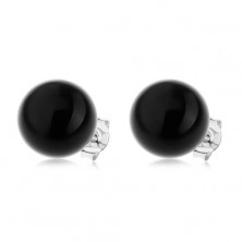 Ohrstecker aus 925 Silber, glänzende schwarze Perle, 10 mm