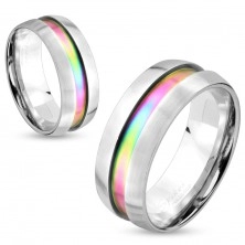 Ring aus chirurgischem Edelstahl, silberne Farbe, Regenbogen-Streifen, 6 mm
