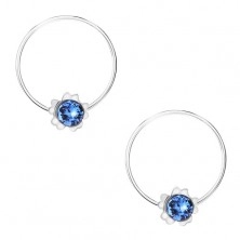 925 Silbercreolen, blauer runden Swarovski Kristall, Blume