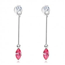 Ohrringe aus 925 Silber, schmaler Stab, rosa und klares Swarovski Kristall
