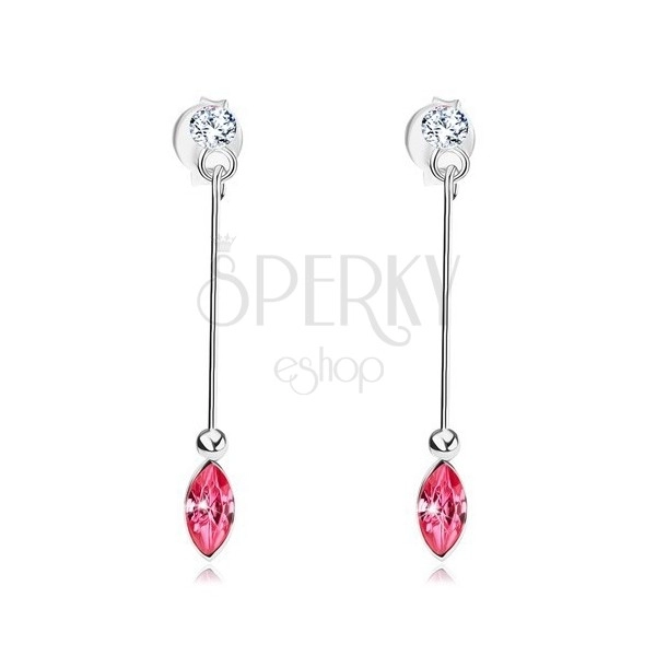 Ohrringe aus 925 Silber, schmaler Stab, rosa und klares Swarovski Kristall