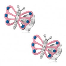 Ohrstecker, 925 Silber, Schmetterling mit rosa Flügeln, Ausschnitte