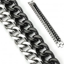 Massives Armband aus Stahl - zwei Ketten, schwarz-silberner Farbton