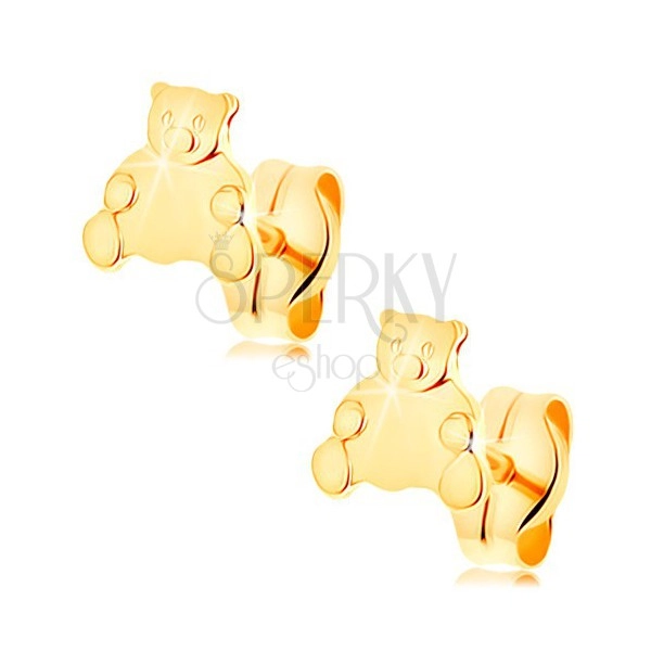 Goldene 585 Ohrstecker - niedlicher sitzender Teddybär