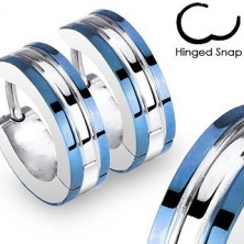 Stahlcreolen in silberner Farbe - blaue Streifen, glänzende Rille