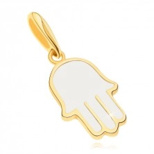585 Goldanhänger - Hand der Fatima mit weißer Glasur