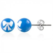 Ohrringe in Form von Kugeln - blau mit weißem Muster