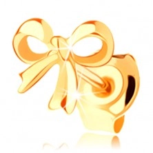 Ein Ohrstecker aus 14K Gelbgold - hochglänzende gebundene Schleife