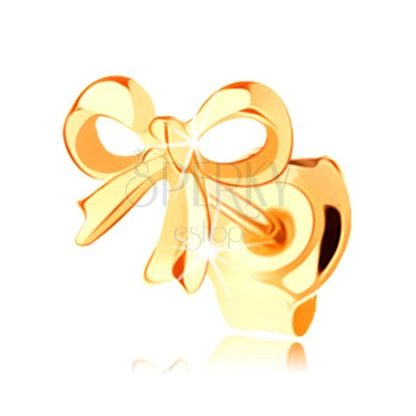 Ein Ohrstecker aus 14K Gelbgold - hochglänzende gebundene Schleife