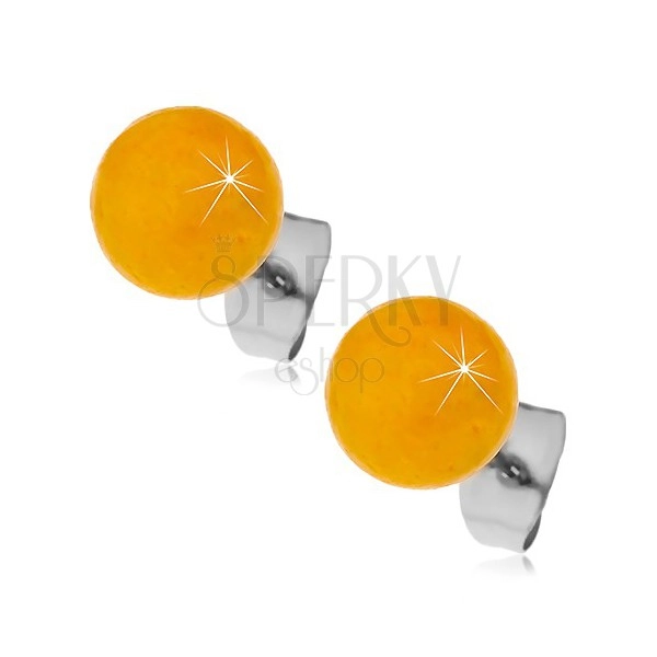 Silberfarbene Edelstahlohrstecker, orangengelbe Kugeln, 8 mm