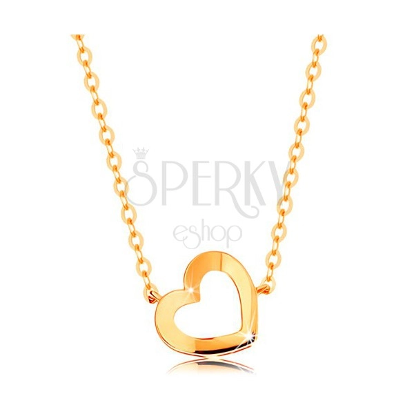 Halskette in 14K Gelbgold - kleine Herzkontur, glänzendes Kettchen