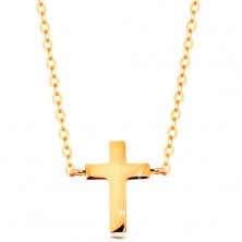 Halskette in 585 Gelbgold - kleines lateinisches Kreuz, glänzendes Kettchen