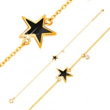 Armkette aus 585 Gelbgold - schwarz glasierter Stern und klarer Zirkon