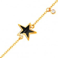 Armkette aus 585 Gelbgold - schwarz glasierter Stern und klarer Zirkon