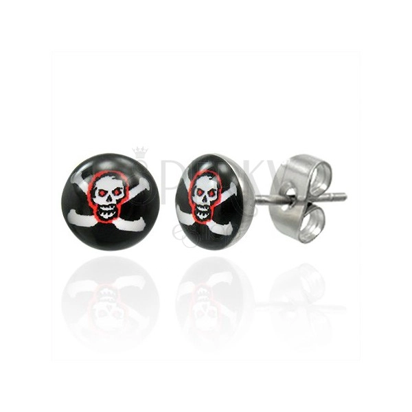 Runde Ohrringe aus Stahl - Piratenmotiv