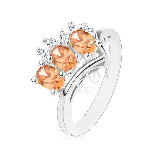 Ring in silberner Farbe, orangenfarbene Ovale, runde klare Zirkone