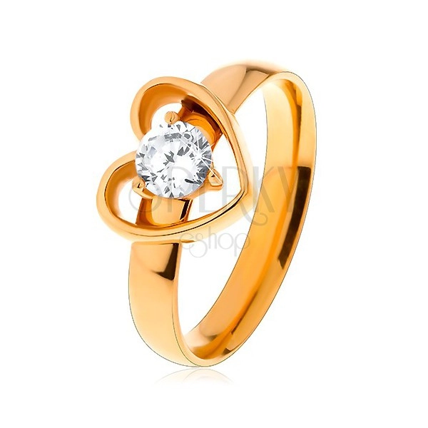 Goldfarbener Ring aus Edelstahl, Herzumriss mit rundem Zirkon
