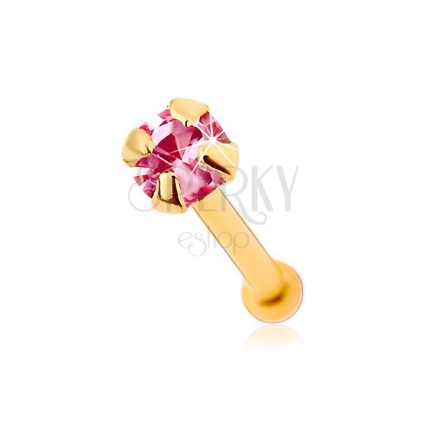 375 Goldnasenpiercing, gerade - glänzender rosafarbener Zirkon, 1,5 mm