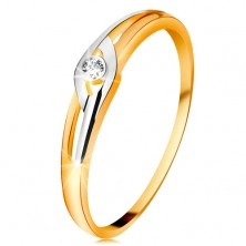Diamantring aus 14K Gold, zweifarbige Ringschiene mit Schlitzen, klarer Brillant