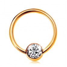 Piercing in 9K Gelbgold - glänzender Ring mit Kugel und klarer Zirkonia, 10 mm