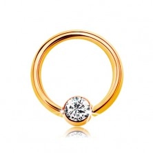 Piercing in 9K Gelbgold - glänzender Ring mit Kugel und klarer Zirkonia, 6 mm