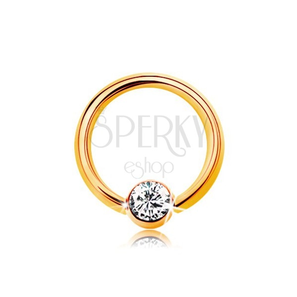 Piercing in 9K Gelbgold - glänzender Ring mit Kugel und klarer Zirkonia, 6 mm