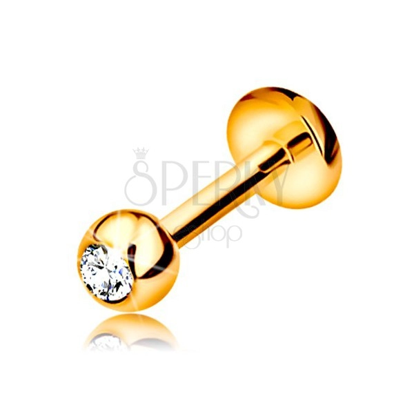 Piercing in 9K Gelbgold - für Kinn oder Lippe, Kugel mit Zirkonia, 6 mm