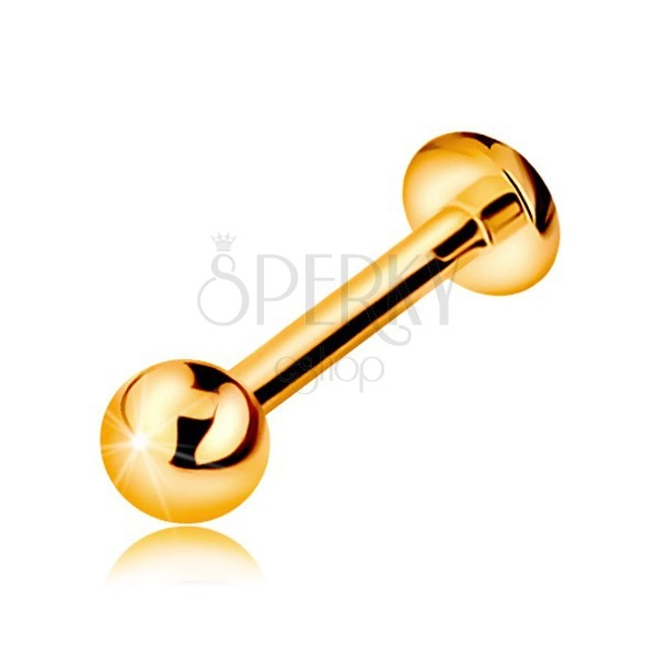 375 Goldpiercing für Kinn oder Lippe - glatte glänzende Kugel 8 mm