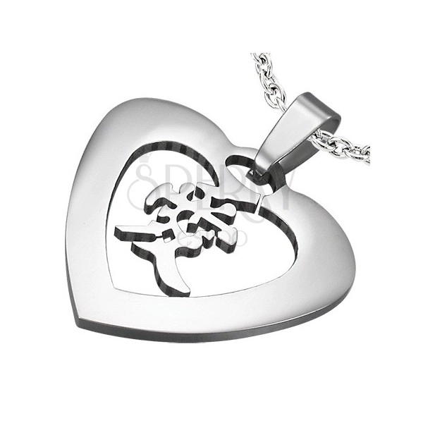 Stahl Anhänger in silberner Farbe - Herz mit dem chinesischen Zeichen für "Liebe"