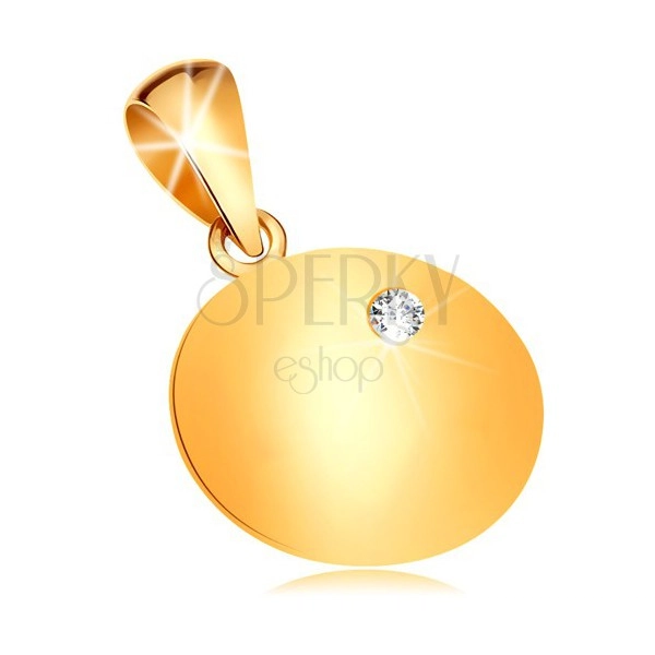 585 Goldanhänger - glänzendes rundes flaches Plättchen mit klarem Diamanten