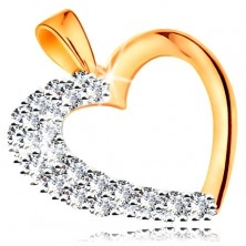 Kettenanhänger aus 14K Gold - glänzende Herzkontur mit Zirkoniahälfte