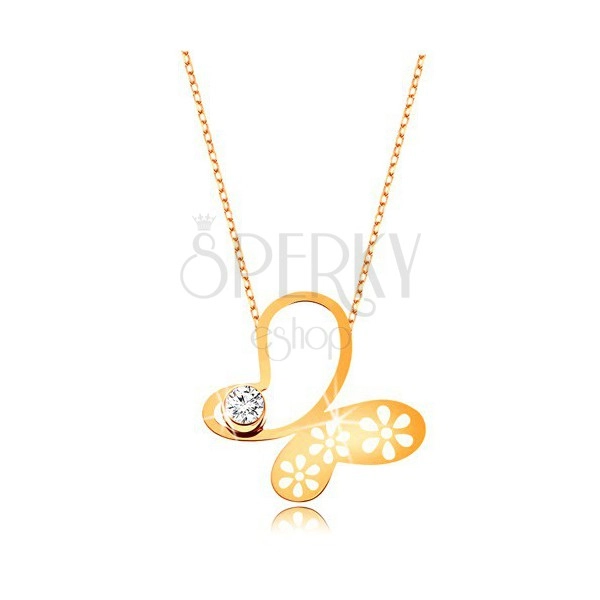 Collier aus 9K Golbgold - asymmetrisches Schmetterling mit Blumen
