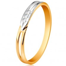 Ring aus 14K Gold, zweifarbige Ringschiene mit drei klaren Zirkoniasteinen