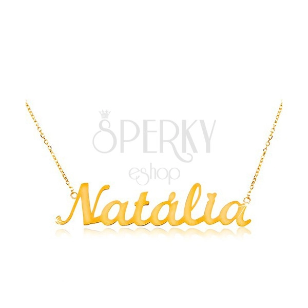 14K Goldcollier - feine glänzende Kette, glanzvolle Aufschrift Natalia