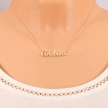 Halskette in 14K Gelbgold - glänzendes schmales Kettchen, Aufschrift Andrea