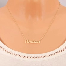 Halskette in 14K Gelbgold - glänzendes schmales Kettchen, Aufschrift Andrea