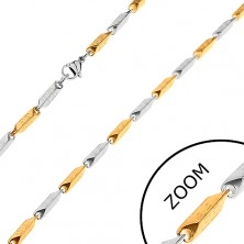 Halskette aus 316L Stahl, zweifarbige abgeschrägte Glieder mit griechischem Muster, 3 mm
