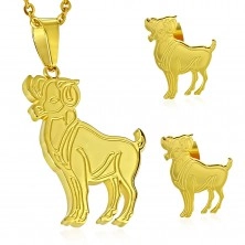 Set aus 316L Stahl in goldener Farbe - Anhänger und Ohrringe, Tierzeichen WIDDER