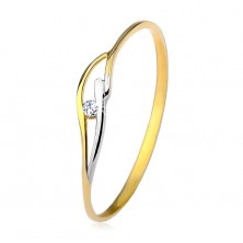 Ring aus 9K Gelb- und Weißgold, schmale Ringschiene, Wellen und klarer Zirkonia