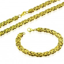 Collier und Armband aus Chirurgenstahl, goldene Farbe, byzantinisches Muster