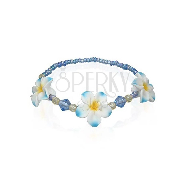 Perlenarmband mit Fimo Blumen, blau