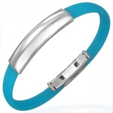 Blaues Gummi Armband mit glatter polierter Platte