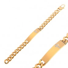 Armband aus Edelstahl, goldfarbene Glieder, Plättchen mit Zirkoniakreuz
