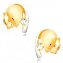 Goldene 14K Diamantohrstecker, zweifarbiger Tropfen mit glitzerndem Brilannten