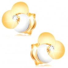 Goldene 585 Diamantohrstecker - klarer Brillant in großer zweifarbiger Blume
