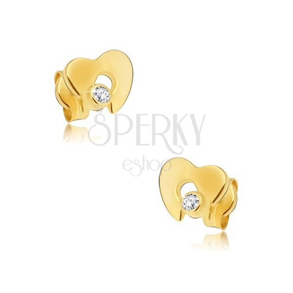 Goldene 585 Diamantohrstecker - glänzendes Herz mit klarem Brillanten