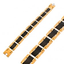 Armband aus 316L Stahl, rechteckige Glieder, schwarze und goldene Farbe